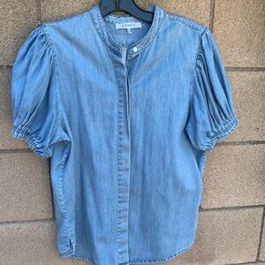 FRAME Balloon Sleeve Chambray Blouse - Size Medium
